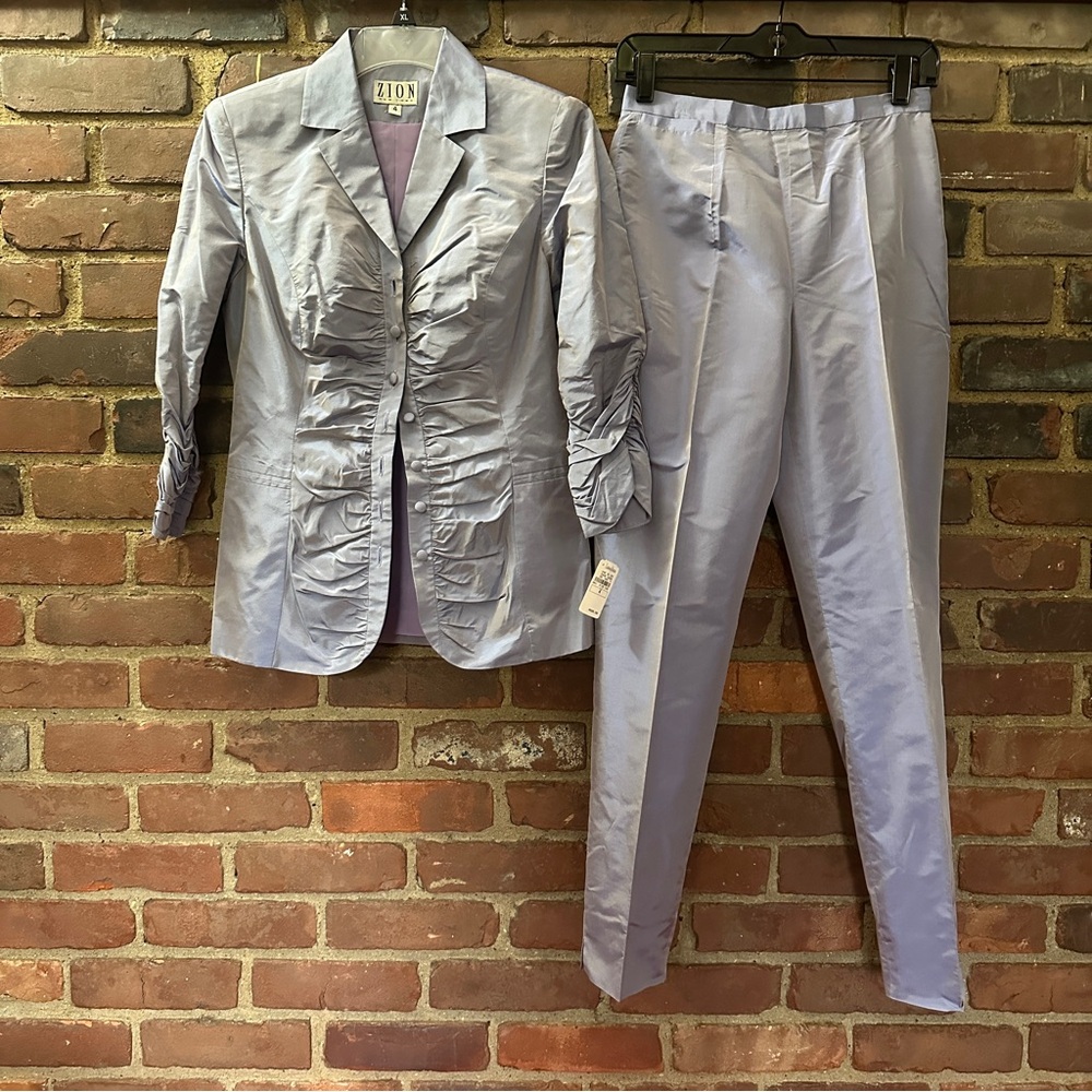 ZION Pants Set Lilac Purple Ruched Jacket Sz 4